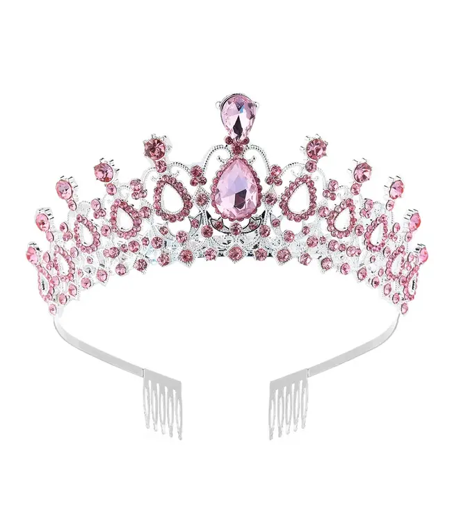 PARTY ON Tiara Silver with Pink Crystal Rhinestones