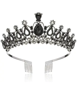 PARTY ON Tiara Gunmetal with Black Crystal Rhinestones