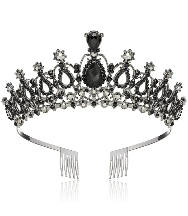 PARTY ON Tiara Gunmetal with Black Crystal Rhinestones