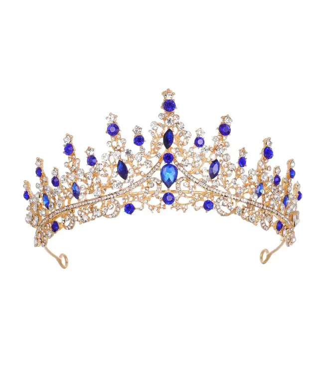 PARTY ON Gold Tiara with Royal Blue Rhinestones
