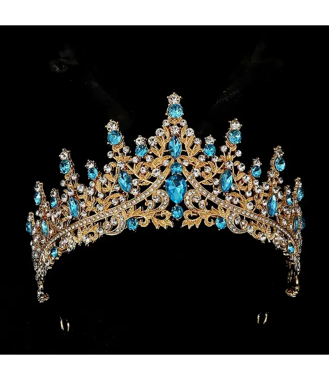 PARTY ON Gold Tiara with Light Blue Rhinestones
