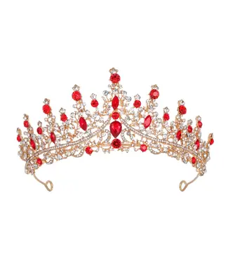 PARTY ON Gold Tiara with Red Rhinestones