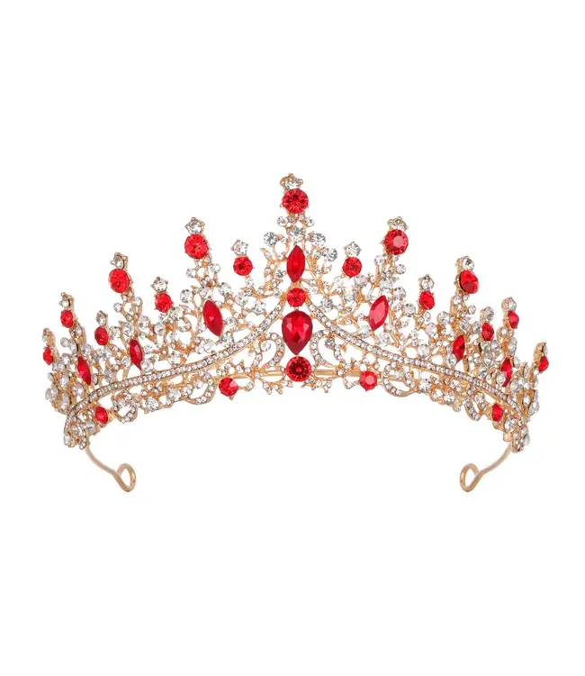 PARTY ON Gold Tiara with Red Rhinestones