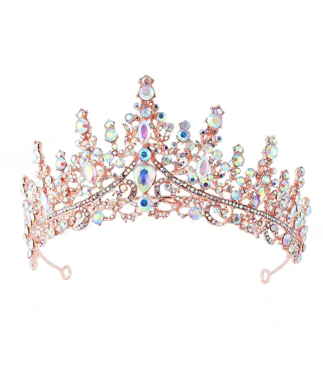 PARTY ON Rose Gold Tiara with Iridescent Rhinestones