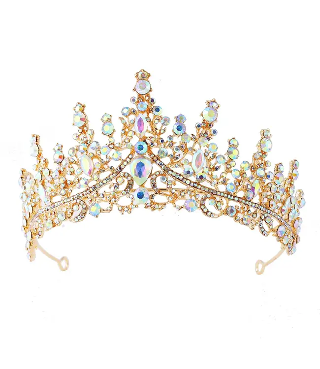 PARTY ON Gold Tiara with Iridescent Rhinestones