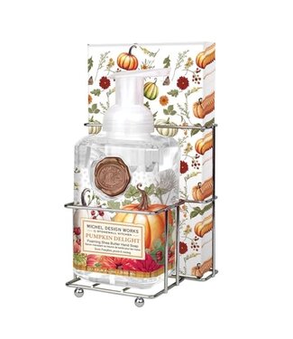 MICHEL DESIGN WORKS SWEET PUMPKIN FOAMING SOAP/NAPKIN SET