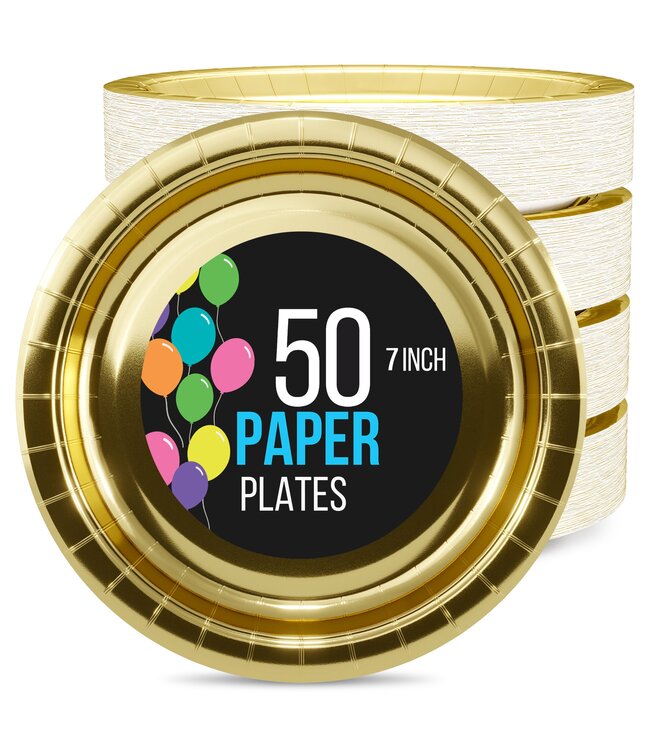 CROWN DISPLAY 50CT 7in PAPER PLATES REFLECTIVE GOLD