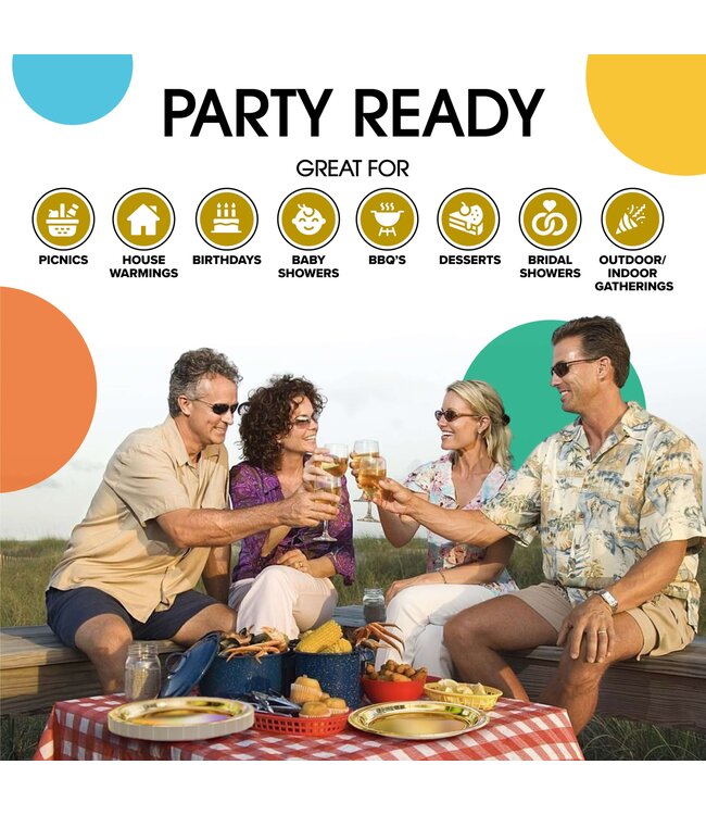 CROWN DISPLAY 7 In. Reflective Gold Paper Plates - 50 Ct.