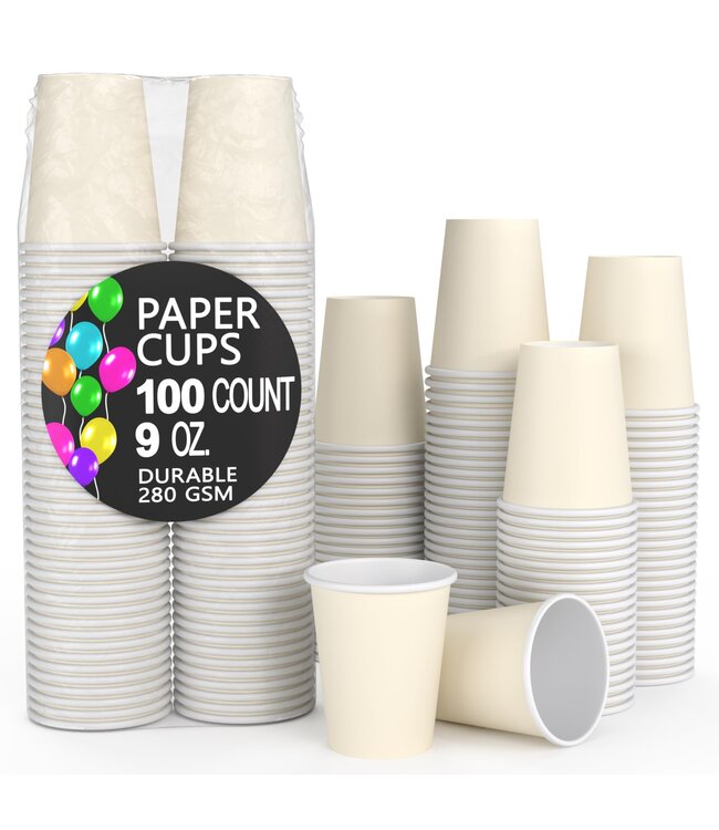 CROWN DISPLAY 100CT 9oz  PAPER CUPS IVORY