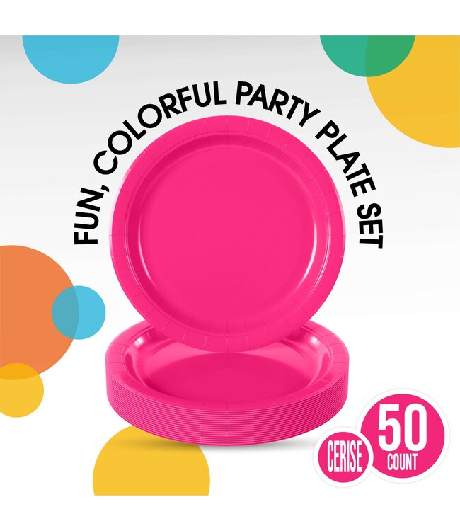 CROWN DISPLAY 7 In. Cerise Paper Plates - 50 Ct.