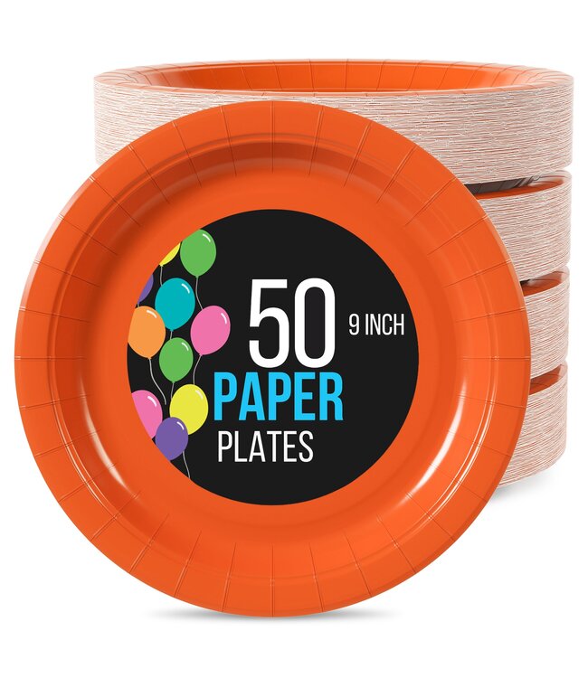 CROWN DISPLAY 50CT 9in PAPER PLATES ORANGE