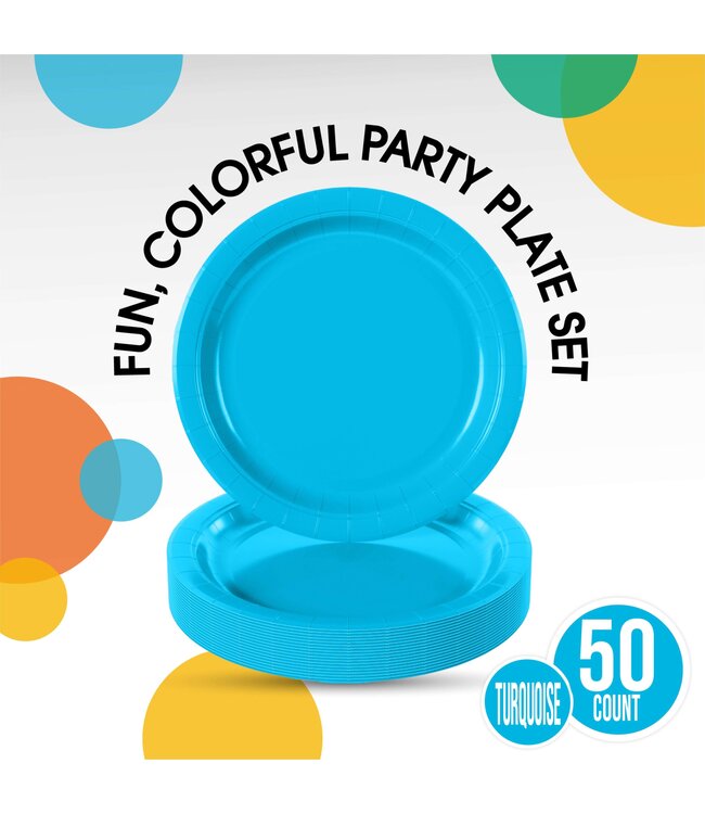 CROWN DISPLAY 50CT 7in PAPER PLATES TURQUIOSE