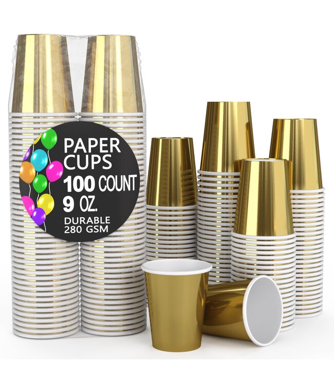 CROWN DISPLAY 100CT 9oz  PAPER CUPS METALLIC GOLD