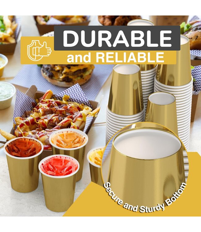 CROWN DISPLAY 100CT 9oz  PAPER CUPS METALLIC GOLD