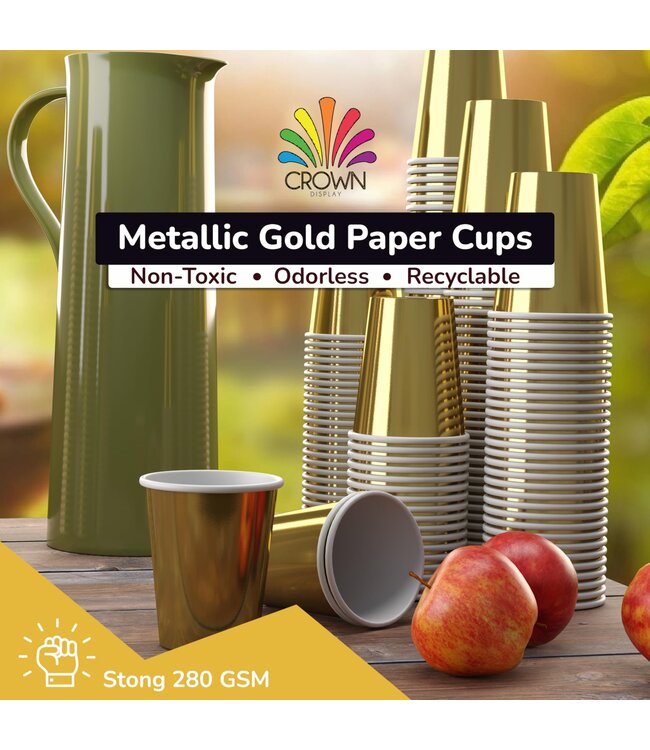 CROWN DISPLAY 100CT 9oz  PAPER CUPS METALLIC GOLD