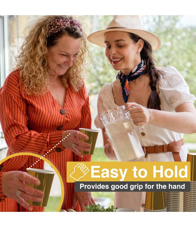 CROWN DISPLAY 100CT 9oz  PAPER CUPS METALLIC GOLD