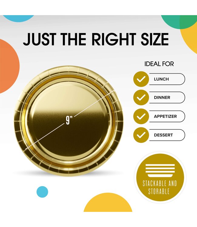 CROWN DISPLAY 50CT 9in PAPER PLATES REFLECTIVE GOLD