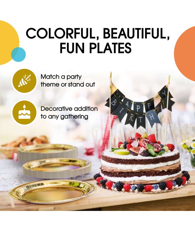 CROWN DISPLAY 50CT 9in PAPER PLATES REFLECTIVE GOLD