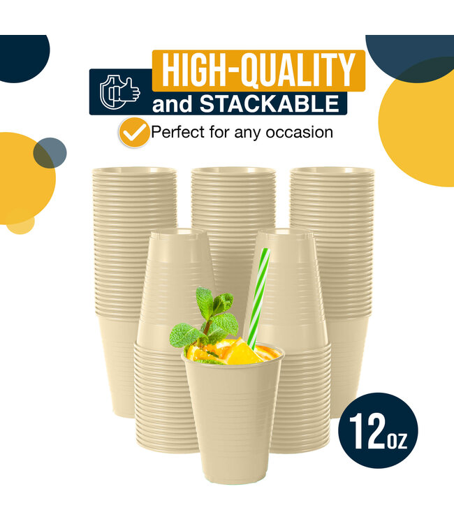 CROWN DISPLAY 50CT 12oz  PLASTIC CUPS IVORY