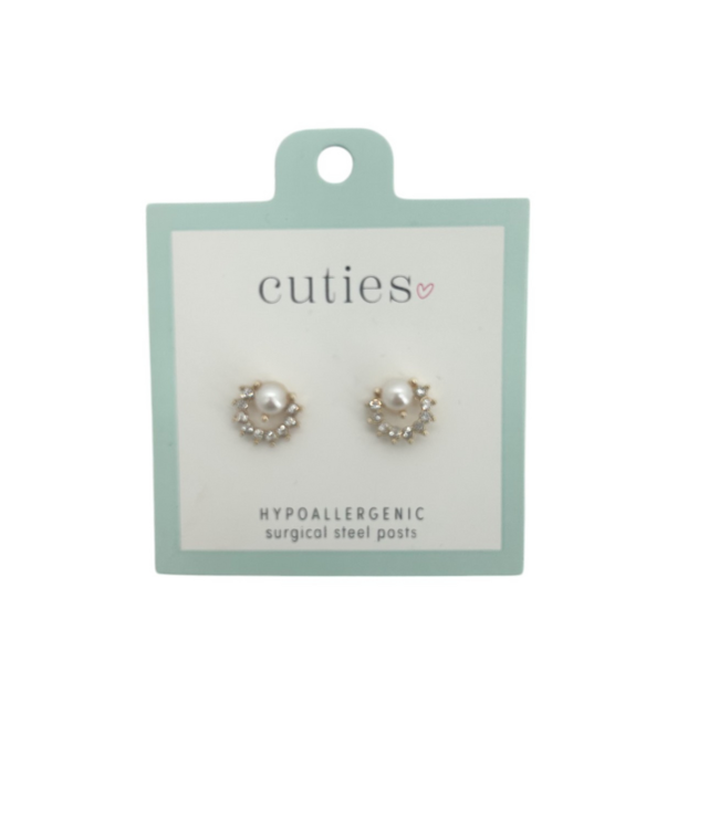 CUTIES EARRINGS PEARLS &CRYSTALS IN GOLD