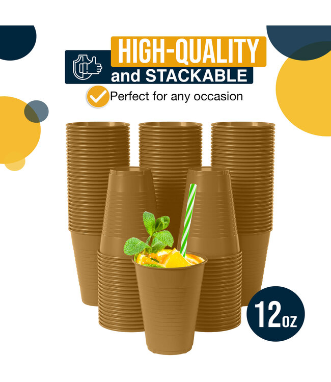 CROWN DISPLAY 50CT 12oz  PLASTIC CUPS GOLD