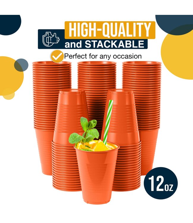 CROWN DISPLAY 50CT 12oz  PLASTIC CUPS ORANGE