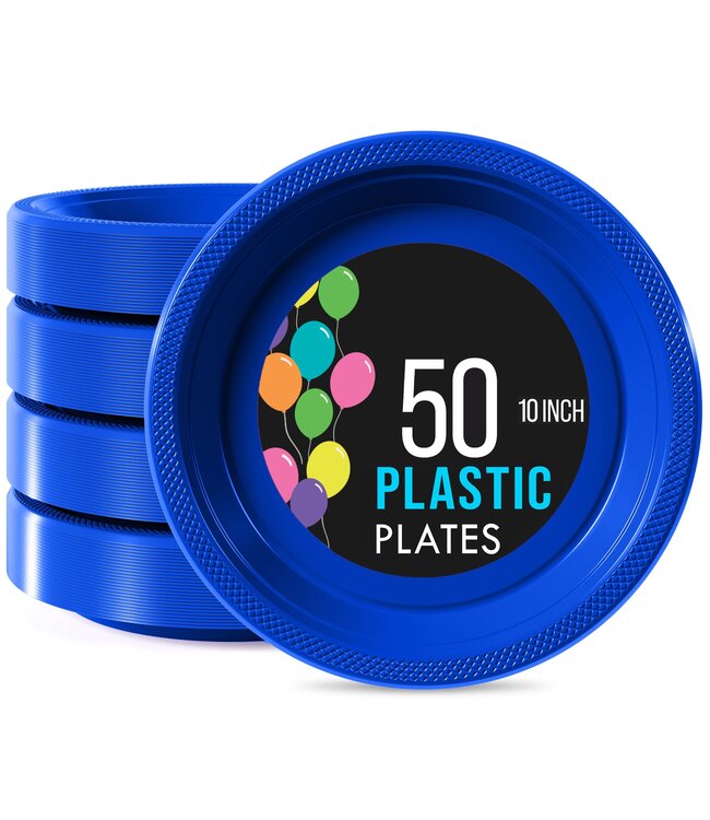 CROWN DISPLAY 50CT 10in PLASTIC PLATES NAVY BLUE