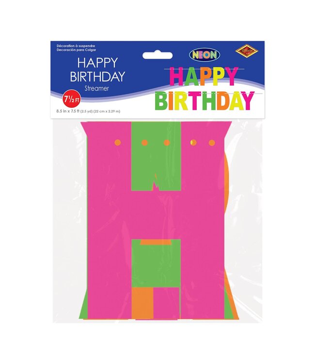 BEISTLE 7.5FT BANNER NEON HAPPY BIRTHDAY