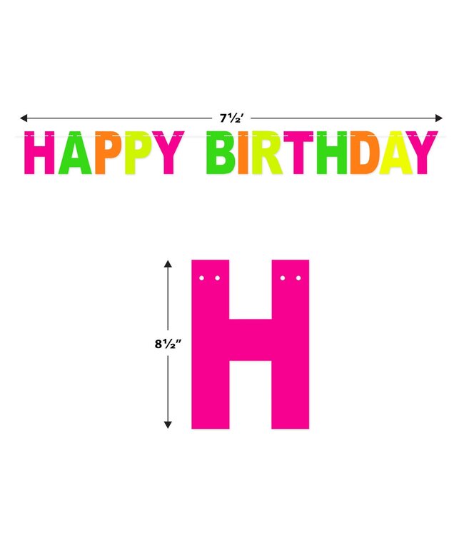 BEISTLE 7.5FT BANNER NEON HAPPY BIRTHDAY