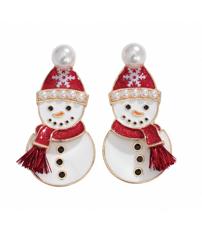 Periwinkle ENAMELED SNOWMEN WITH PEARL EARRINGS