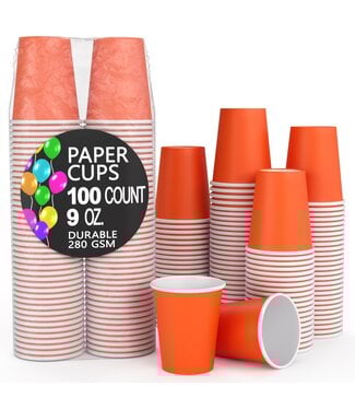 CROWN DISPLAY 100CT 9oz  PAPER CUPS ORANGE