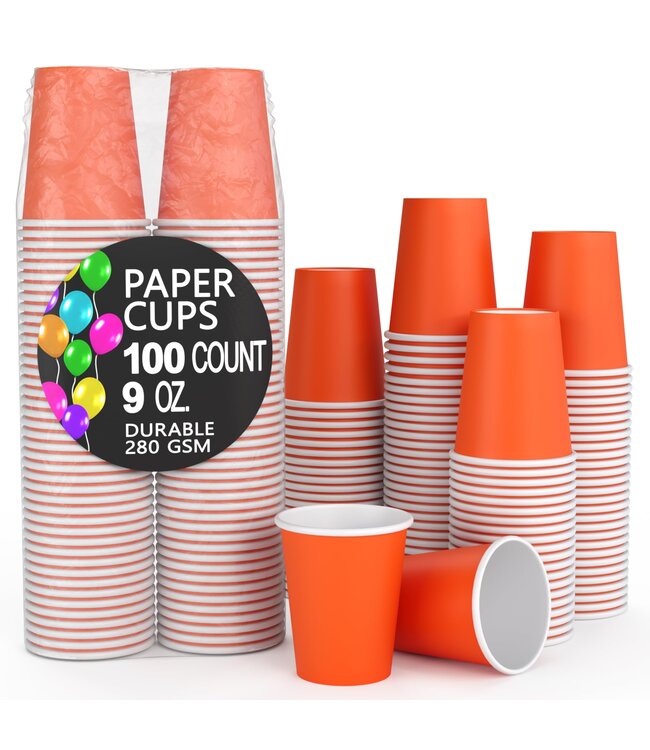 CROWN DISPLAY 100CT 9oz  PAPER CUPS ORANGE