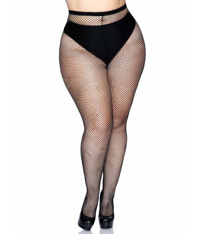 LEG AVENUE Callie Plus Backseam Fishnet Tights BLACK