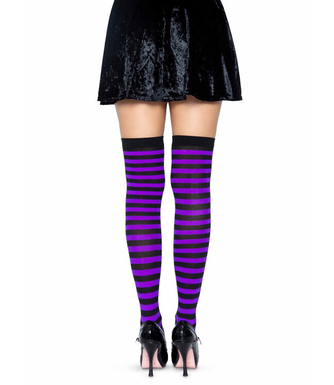 LEG AVENUE Black & Purple Striped Thigh Highs