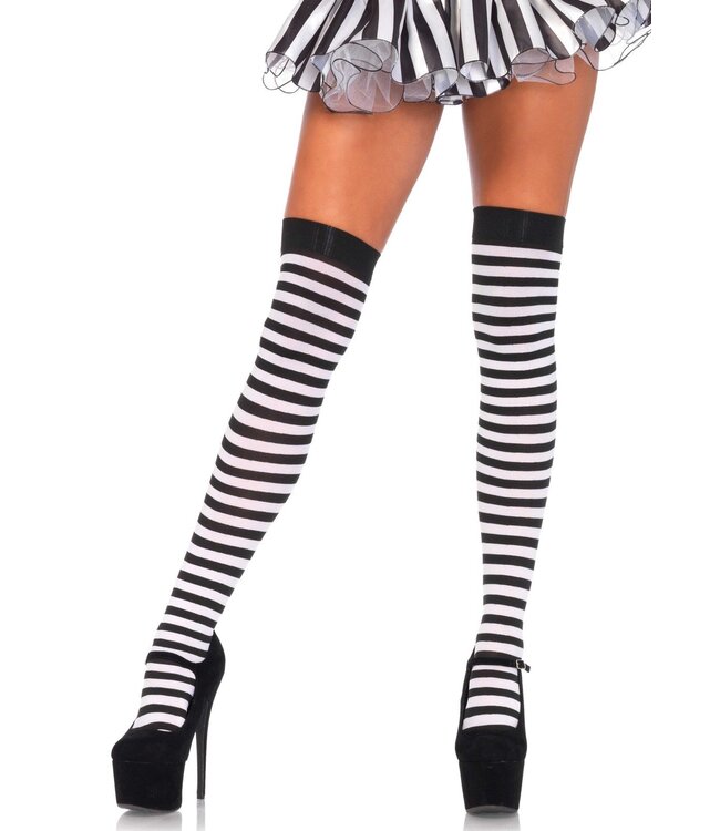 LEG AVENUE Black & White Striped Thigh Highs