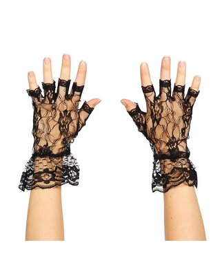 RUBIES LACEY FINGERLESS GLOVES BLACK