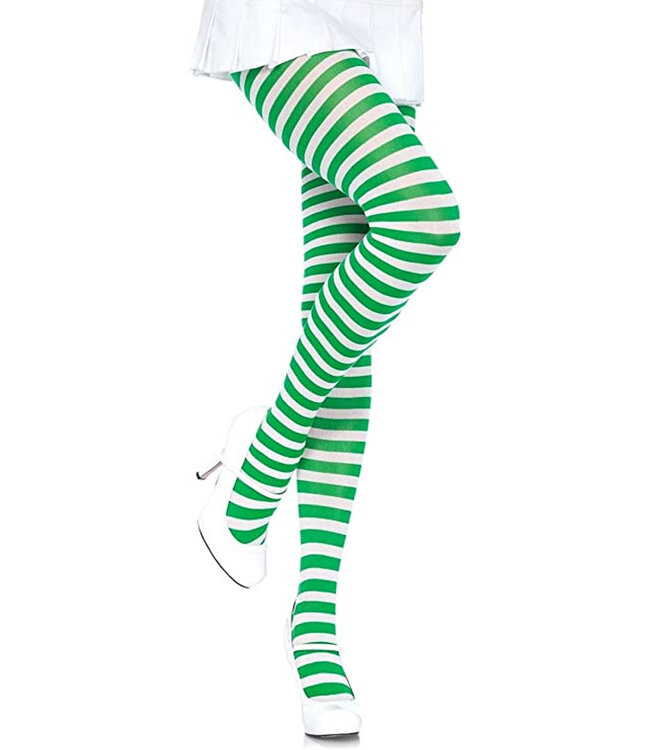 LEG AVENUE STRIPED TIGHTS WHITE/GREEN