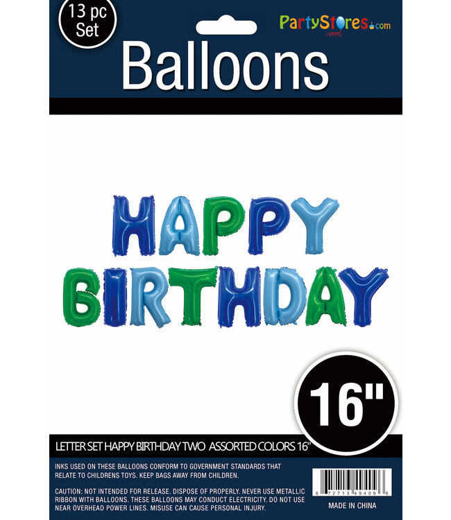 PARTY ON Foil Blue and Green "Happy Birthday" Letter Balloon Banner Kit