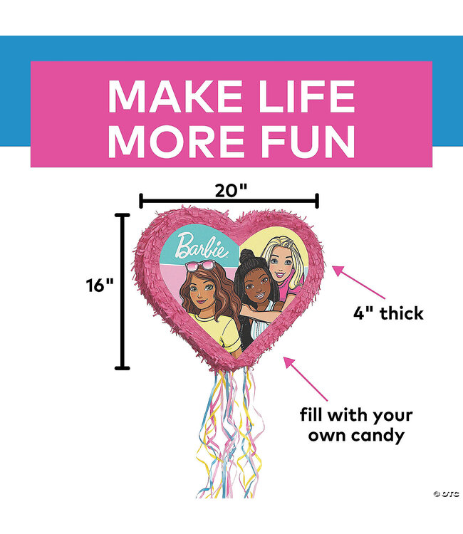 UNIQUE INDUSTRIES INC 20" x 16" Pink Barbie™ & Friends Heart-Shaped Pull-String Piñata