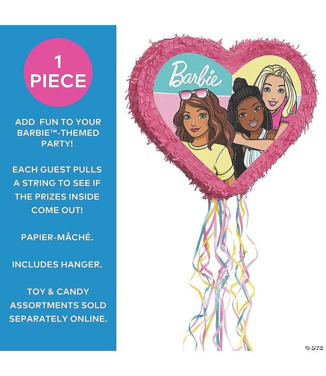 UNIQUE INDUSTRIES INC 20" x 16" Pink Barbie™ & Friends Heart-Shaped Pull-String Piñata