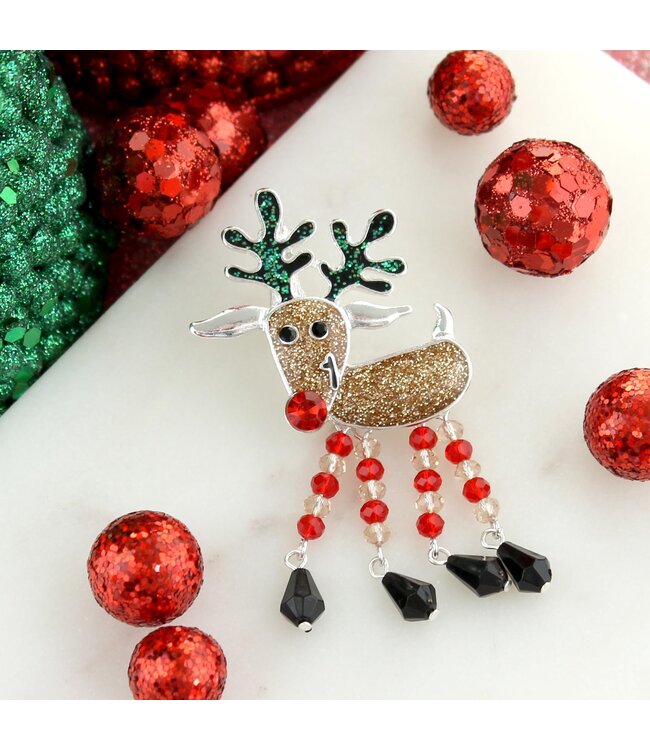 SEASONS JEWELRY DANGLE LEG REINDEER PIN/PENDANT