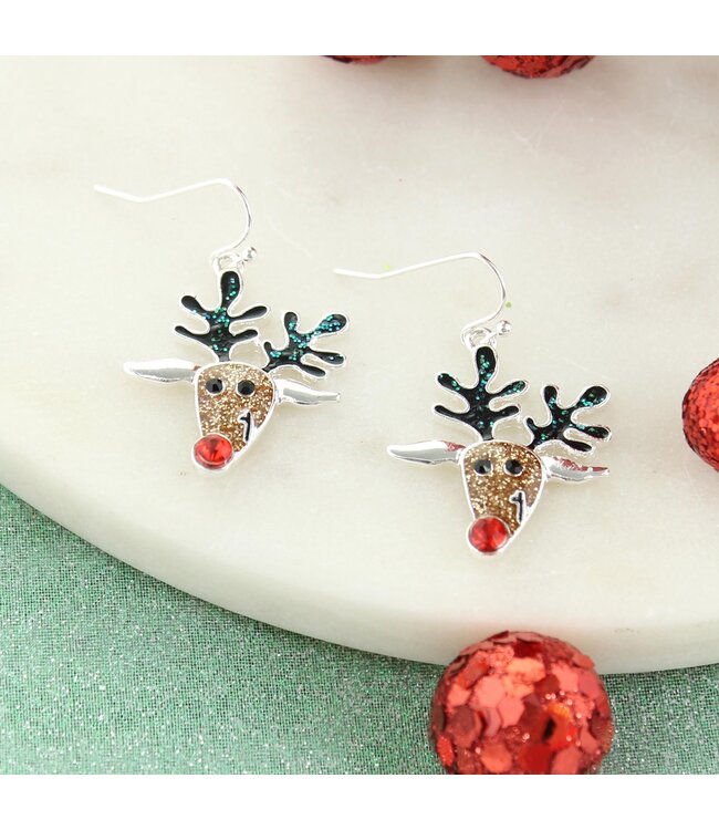 SEASONS JEWELRY GLITTER REINDEER EARRINGS