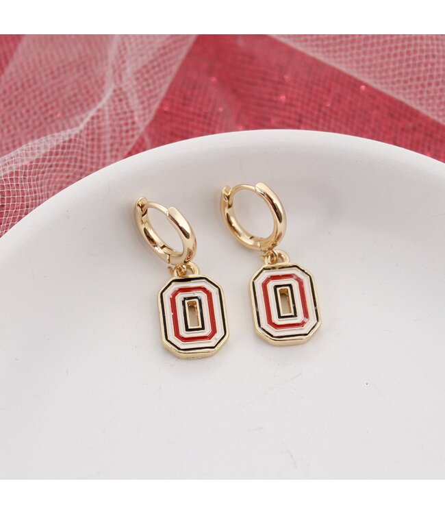 SEASONS JEWELRY OHIO STATE GOLD HUGGIE HOOP EARRINGS W/LOGO