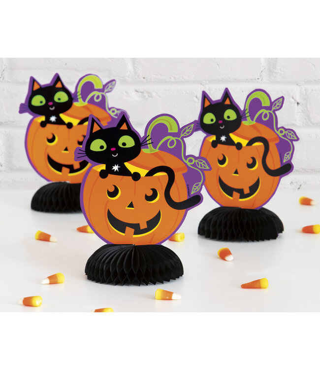 UNIQUE INDUSTRIES INC Honeycomb Centerpiece Cat & Pumpkin - 3 Count