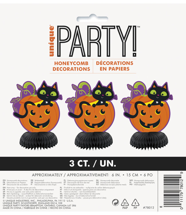 UNIQUE INDUSTRIES INC Honeycomb Centerpiece Cat & Pumpkin - 3 Count
