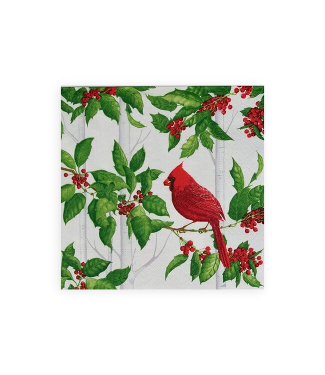 CASPARI HOLLY AND SONGBIRDS WHITE/SILVER - NAPKIN LUNCHEON