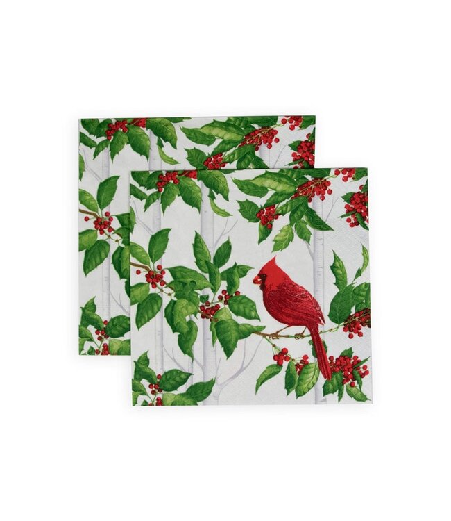 CASPARI HOLLY AND SONGBIRDS WHITE/SILVER - NAPKIN LUNCHEON