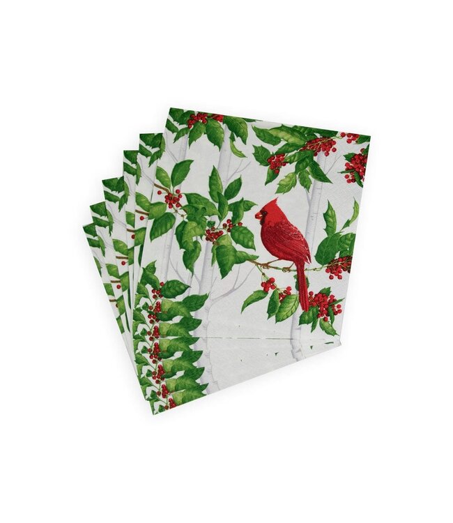 CASPARI HOLLY AND SONGBIRDS WHITE/SILVER - NAPKIN LUNCHEON