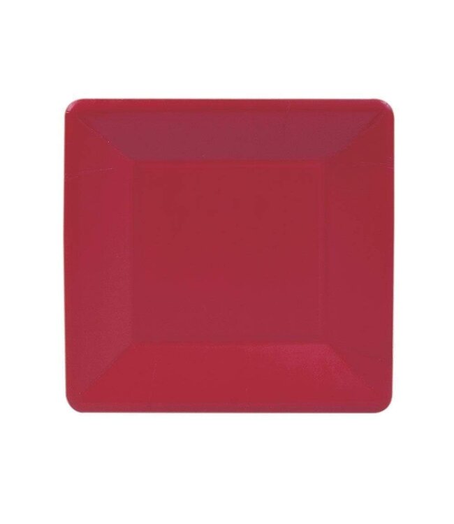 CASPARI GROSGRAIN BORDER RED  SQ - SALAD/DESSERT PLATES SQUARE