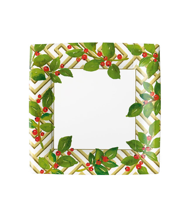 CASPARI HOLLY AND FRETWORK WHITE  SQ - SALAD/DESSERT PLATES SQUARE